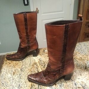 Antonio Melani Women's Leather Cowgirl Boots Size 6.5 M Healed Brown Accent